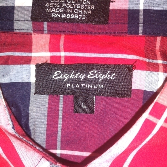 Eighty Eight Platinum L Red Plaid Western Shirt With Snap Pockets Tab Sleeves - Picture 5 of 5